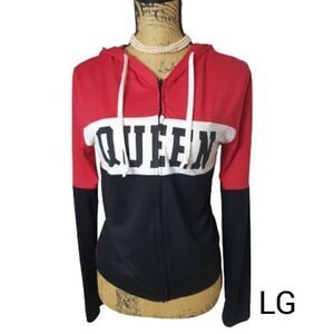 Women's Hooded Jacket Lg QUEEN Graphic So Soft Comfy Chic Jacket Large NWOT